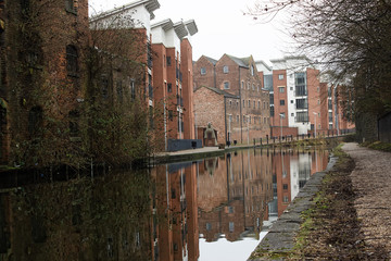 Row of houses along canal in England, Wolverhampton