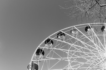 Ferris wheel in the park. Black and white image