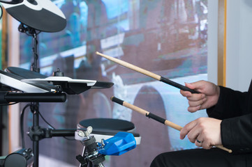 musical instruments and entertainment concept - close up of man