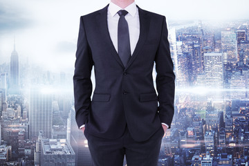 businessman on city background