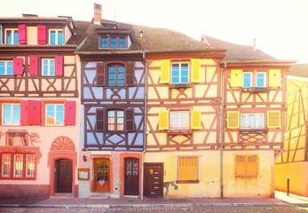 half timbered houses of Colmar, beautiful town of Alsace, France, toned