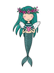 Beautiful little mermaid. Siren. Sea theme.