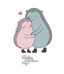 A couple of cute cartoon hedgehogs. Funny animals.