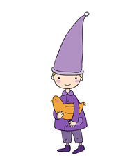 Cute little gnome and bird.