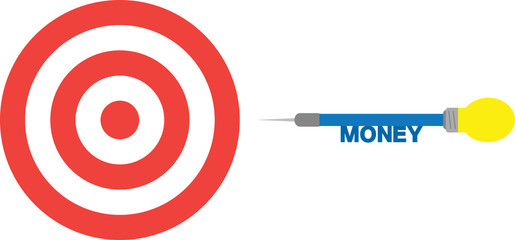 Bullseye with dart with lightbulb and text money.
