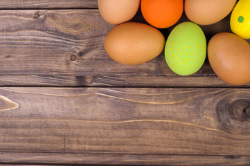Easter eggs on a dark wooden background