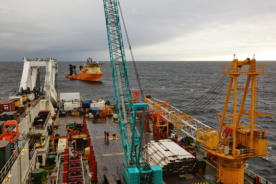 Deck of the pipelaying barge.