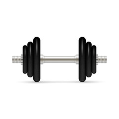 Dumbbell with removable disks isolated on white background. Vector illustration. Front view.