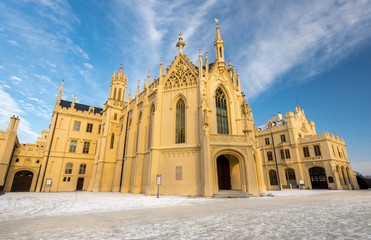 Fototapeta premium Lednice Palace in village of South Moravian region, Breclav district, Czech Republic, UNESCO World Heritage Site