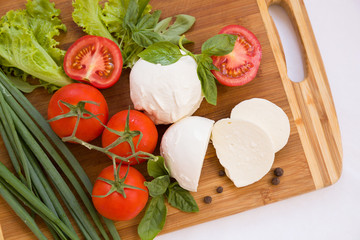 Homemade Organic Mozzarella Cheese with Tomato and Basil and onions -