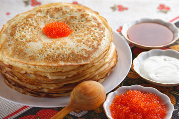 stack of pancakes on plate - russian traditional food