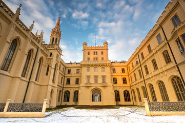 Obraz premium Lednice Palace in village of South Moravian region, Breclav district, Czech Republic, UNESCO World Heritage Site