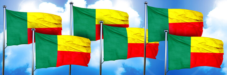 Benin flags, 3D rendering, on a cloud background