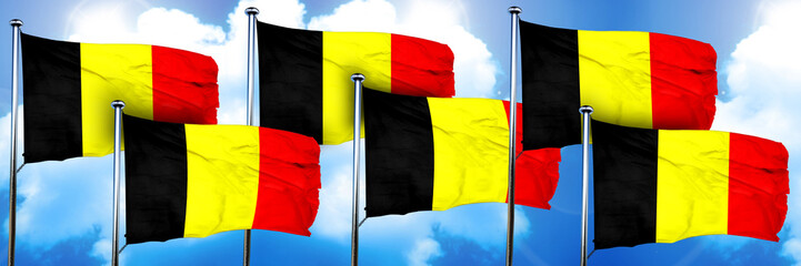 Belgium flags, 3D rendering, on a cloud background