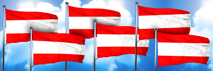 Austria flags, 3D rendering, on a cloud background