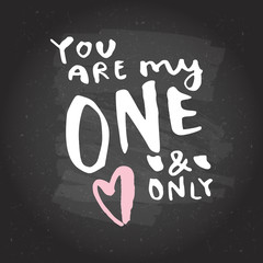 Fototapeta na wymiar You are my one and only. Hand lettering on blackboard background