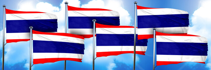 Thailand flags, 3D rendering, on a cloud background