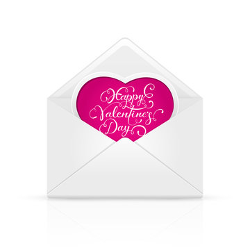Envelope with pink heart and Valentines lettering