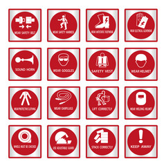 Metal mandatory signs used in industrial applications