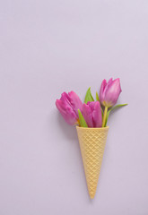 tulips in wafer ice cream cone