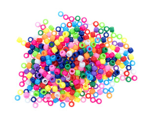 Pile of pony beads on a white background