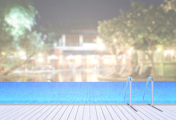 Swimming Pool And Terrace Of Blur Exterior Background