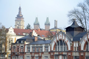 Fototapeta premium Architecture from Hradec Kralove and cloudy sky