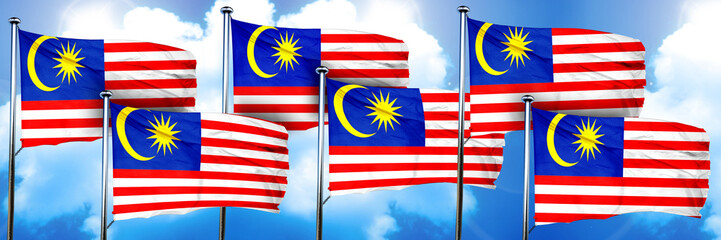 Malaysia flags, 3D rendering, on a cloud background