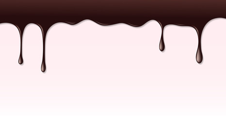 Dark chocolate syrup leaking on pink cake background