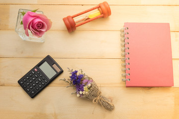 accessory of business on wooden background in warm tone
