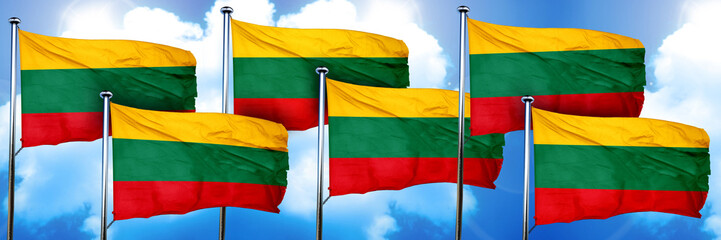 Lithuania flags, 3D rendering, on a cloud background