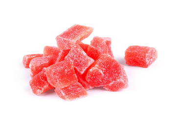 Image of red candies over the white background - obrazy, fototapety, plakaty