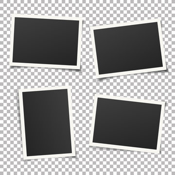 Collection of vintage photo frames. Old photo frame with transparent shadow on background. Vector illustration for your photos. Decorative vector template can be use for pictures or memories. 