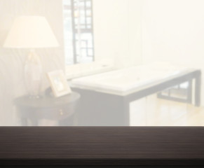 Table Top And Blur Bathroom Of Background
