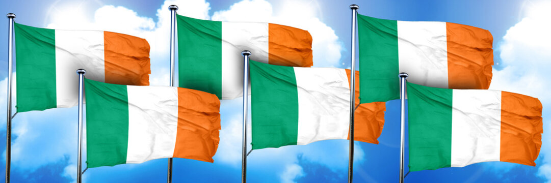 Ireland flags, 3D rendering, on a cloud background