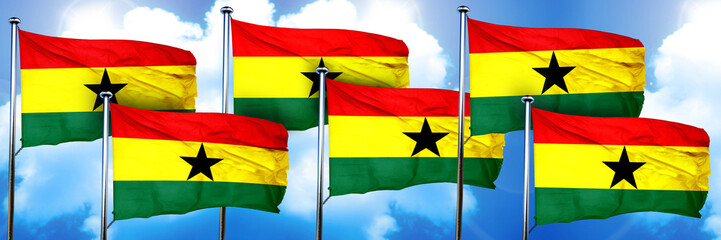 Ghana flags, 3D rendering, on a cloud background