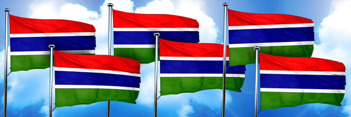 Gambia flags, 3D rendering, on a cloud background
