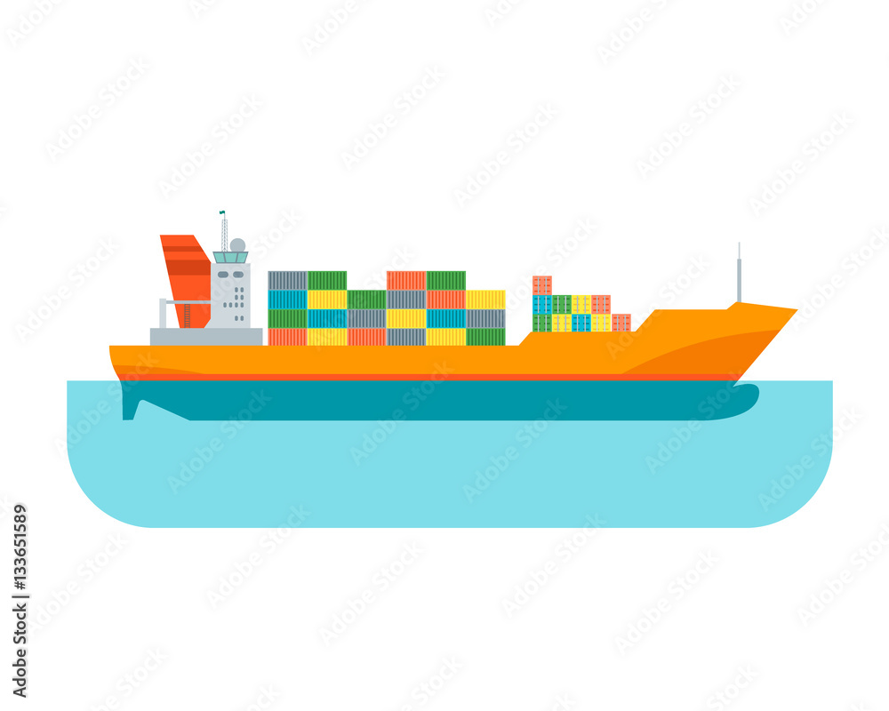 Wall mural Cartoon Cargo Ship. Vector