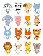set of cute cartoon animals. vector