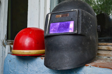 Old welding helmets after work.