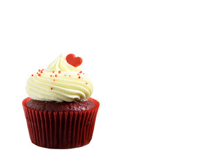 Isolated delicious cupcake for Valentine Day on white background and clipping path