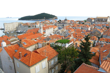 Fototapeta na wymiar Stunning view of orange tiled roofs of Dubrovnik Old City, Croatia 