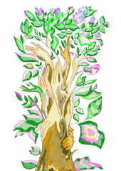 abstract tree , hands of   branches    , leaves and flowers