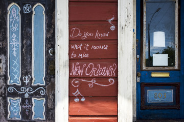 New Orleans, Louisiana, USA - June 17, 2014: Detail of the facade of an old house in the Marigny...