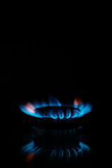 Gas stove. Flame of natural blue gas burning on gas stove
