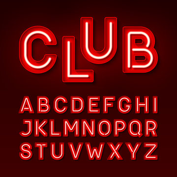 Broadway night club vintage style neon font, red