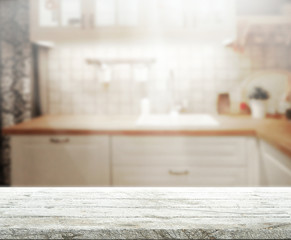 Table Top And Blur Kitchen Room of Background
