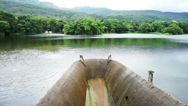 Floodgate hole in the middle of small reservoir in the middle of mountain and nature