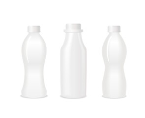 Set of blank yogurt white bottles . Vector