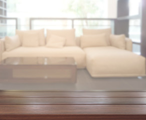 Table Top And Blur Living Room Of Background